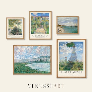 Set di 5 stampe di Claude Monet - Arte murale da galleria, poster di Monet, poster della mostra di Monet, dipinti di Monet, set di poster del museo, poster del paesaggio