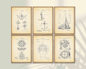 Sailing Patent Art Prints: Nautical Decor Set of 6, Sailor Gift