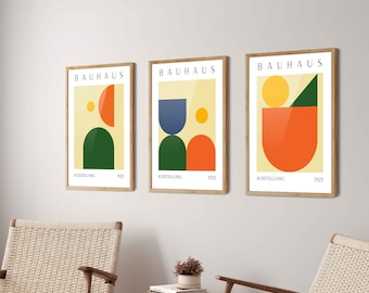 Bauhaus Geometric Poster Set of 3, Minimalist Mid Century Modern