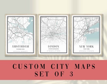 Custom City Map Prints Set of 3 - Custom Location Art