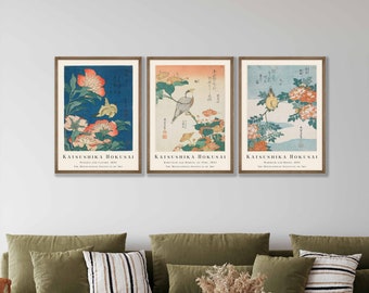 Japanese Bird Prints Set of 3 - Vintage Hokusai Woodblock Art