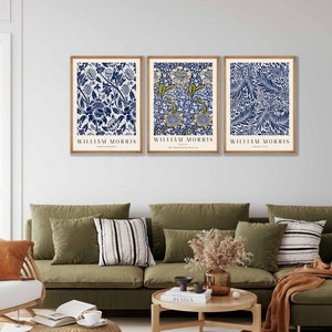 William Morris Blue Floral Art Prints - Set of 3 Botanical Posters