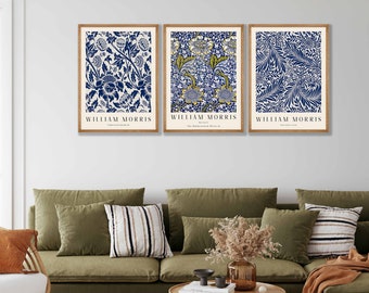 Stampe artistiche floreali blu di William Morris - Set di 3 poster botanici