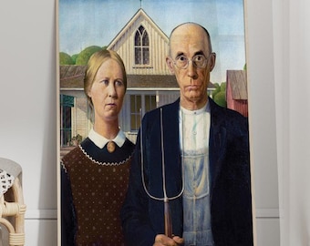 Grant Wood Art Print - American Gothic, Farmhouse Wall Decor, Canvas, Framed Options