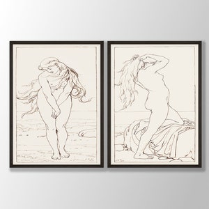 Naked Woman Body Line Drawing Art Print SET OF 2 - Woman Line Art Print, Female Abstract Art, Simple Modern Art, Female Figure Line Art Set