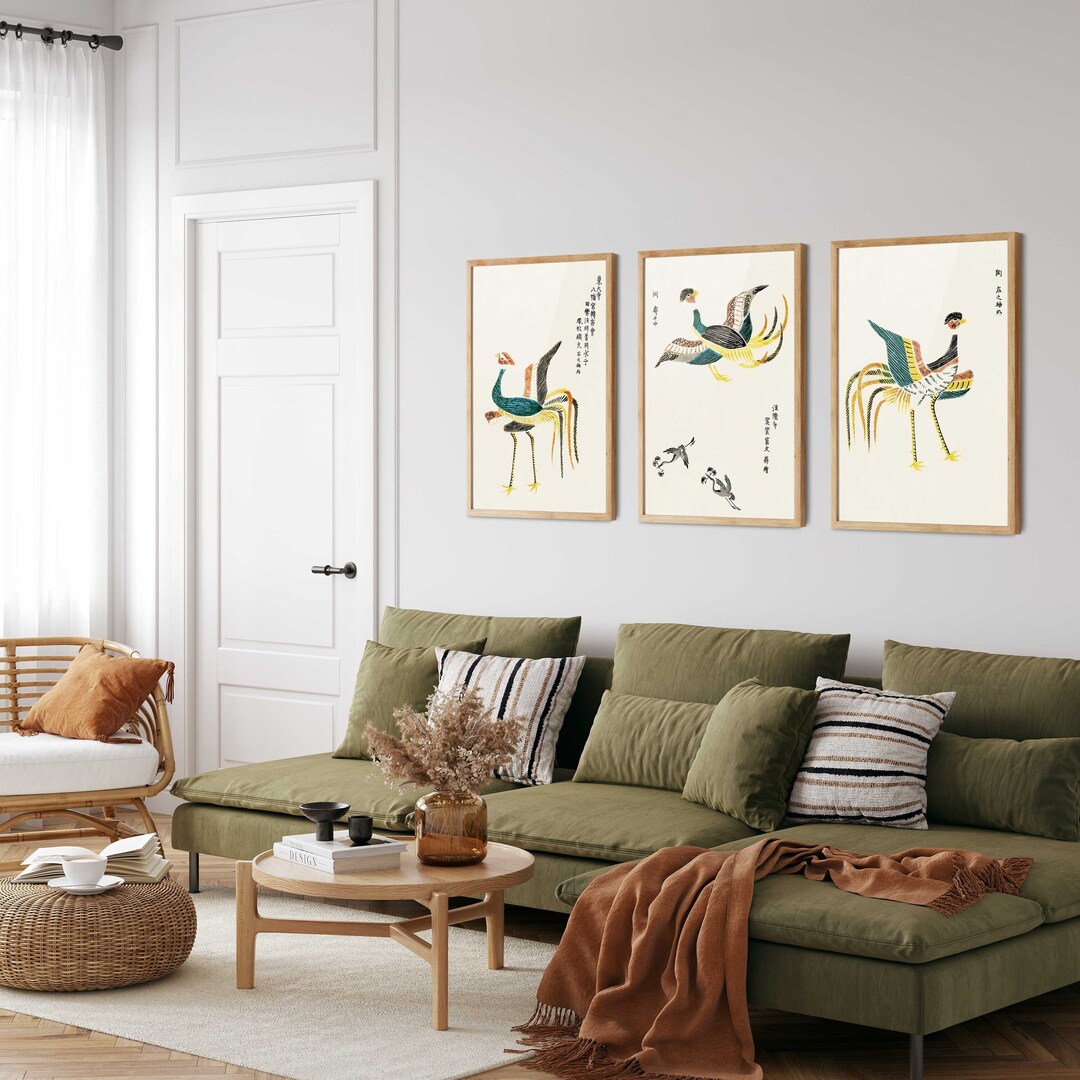 Japanese Crane Prints Set of 3 - Gallery Wall Art, Living Room Decor - Etsy