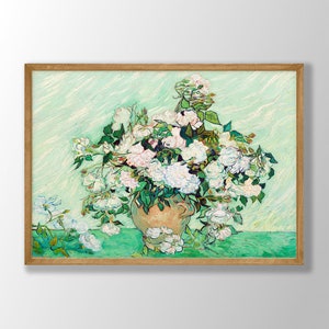 Impresión de Van Gogh / Impresión de rosas, Cartel de Van Gogh, Cartel de exposición del museo, Pinturas de Van Gogh, Arte de la pared del museo, Impresión de flores