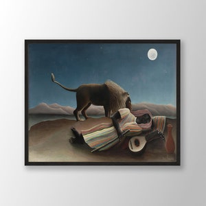 Lámina de Henri Rousseau / La gitana dormida (1897), póster de Henri Rousseau, arte mural de Rousseau, póster de exposición en museos, lámina de museos
