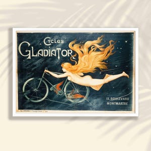 Vintage Bicycle Poster - Cycles Gladiator Art, Bicycle Wall Decor, Retro Bike Poster, Vintage Art Nouveau Poster, Vintage Advertisement