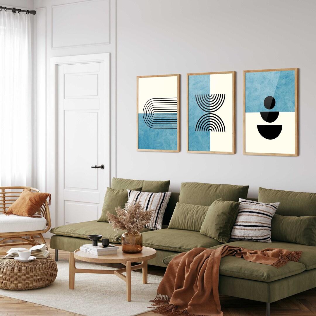 Blue Mid Century Geometric Art Prints Set of 3 - Etsy