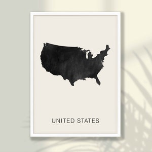 Poster con mappa degli Stati Uniti ad acquerello - Arte murale degli Stati Uniti, Arte murale di viaggio, Poster con mappa del paese ad acquerello, Arte murale con mappa, Decorazione per soggiorno