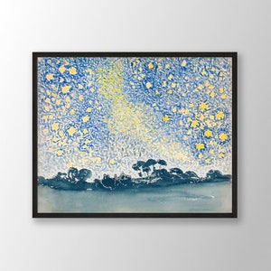 Henri Edmond Cross Art Print | Landscape with Stars (1905), Henri Edmond Cross Poster, Museum Exhibition Poster, Watercolor Painting