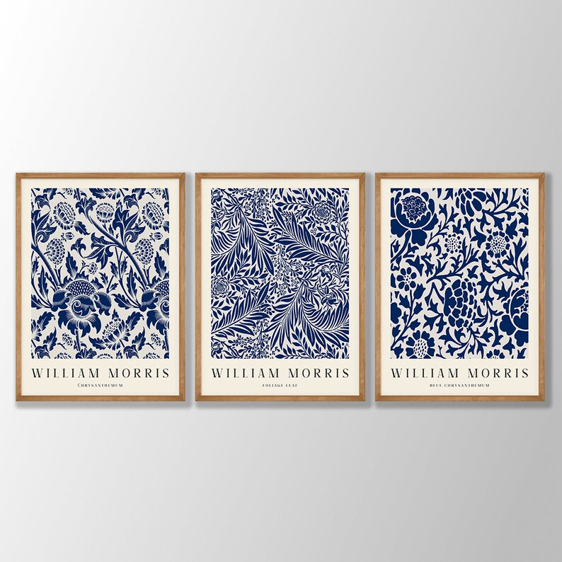 William Morris Prints Set of 3 - Blue Floral Art Nouveau Posters - Etsy