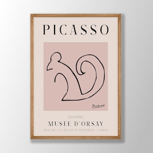 Picasso Line Art Print - Squirrel Print, Pablo Picasso Exhibition Poster, Picasso One Line Sketches, Living Room Wall Art, LARGE SIZES