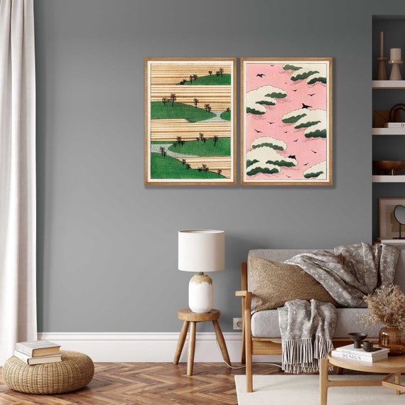 Set di stampe giapponesi di 2 arte giapponese, stampe Bijutsu Sekai,  arredamento arte parete orientale, poster giapponese, arredamento camera da  letto, arredamento casa moderno -  Italia