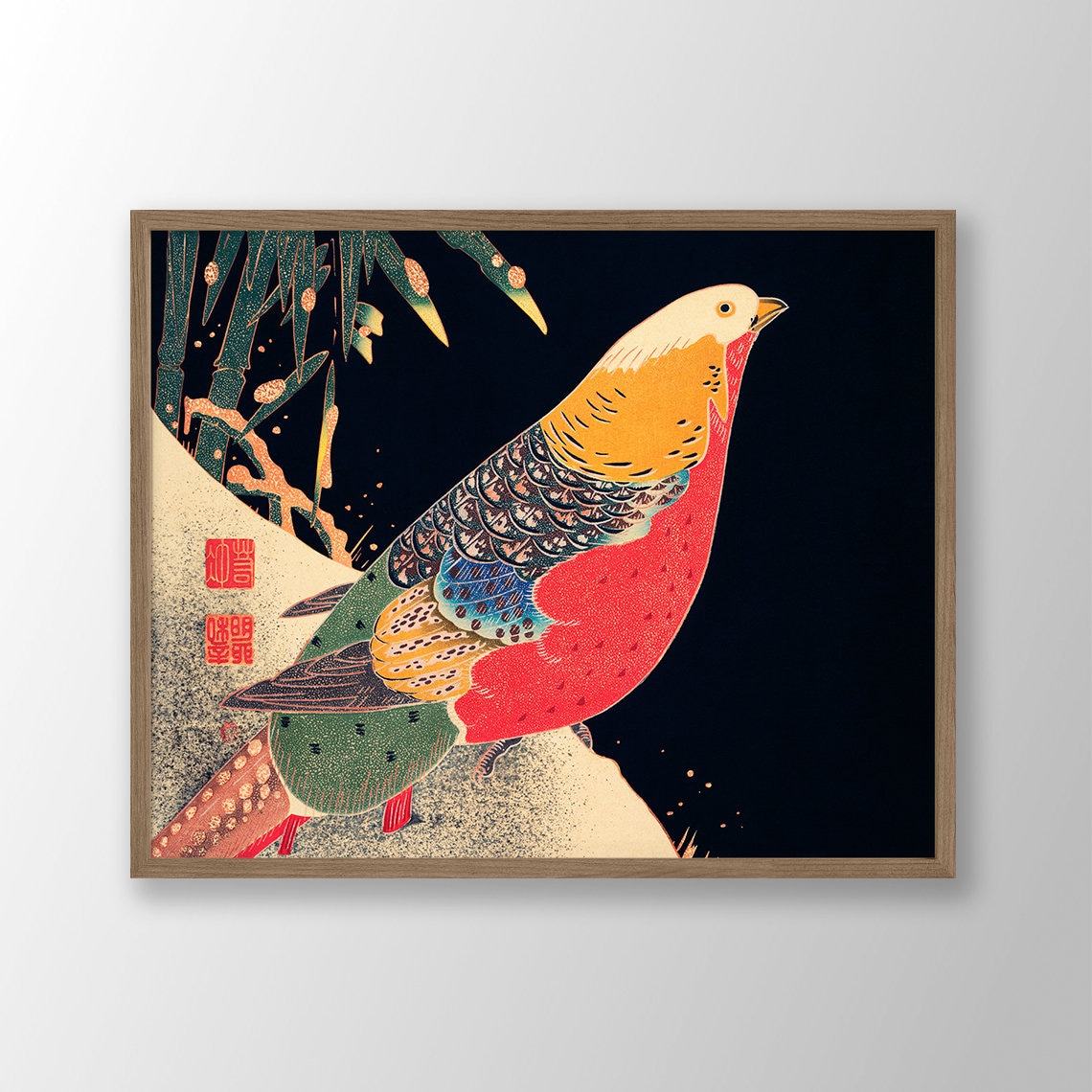 絵画　鳥　キジ　木枠 伊藤若冲の金雉図版：鳥類の壁画 - Etsy 日本
