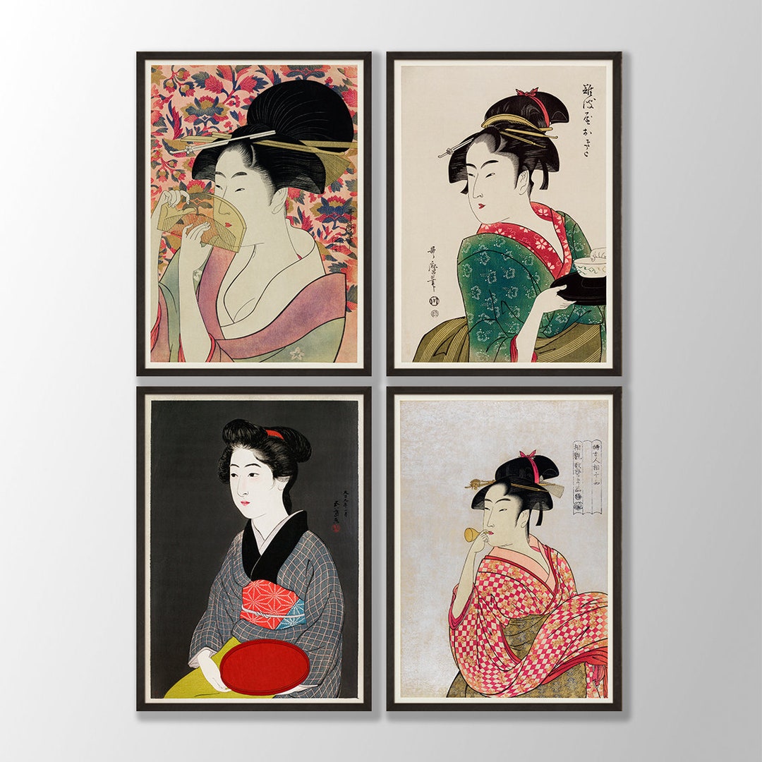 Japanese Geisha Art Prints Set: Vintage Woodblock Style - Etsy