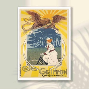 Vintage Bicycle Poster - Cycles Griffon, Bicycle Wall Decor, Retro Bike Poster, Vintage Art Nouveau Poster, Vintage Advertisement