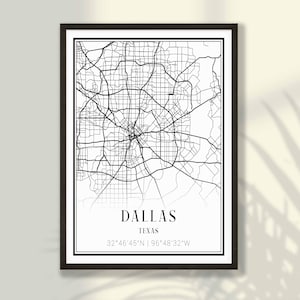 Dallas City Map Poster - Dallas Wall Art, Dallas Print, Texas Travel Poster, Minimalist Map Wall Decor - FRAME and CANVAS OPTIONS