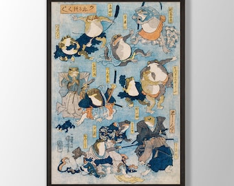 Japanese Frogs Art Print: Utagawa Kuniyoshi Kabuki Heroes