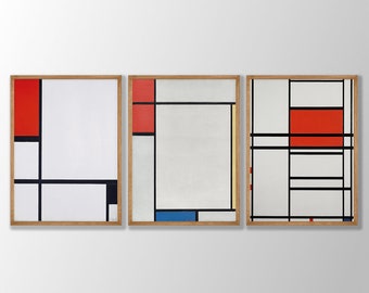 Piet Mondrian Prints Set of 3 - Piet Mondrian Poster, Piet Mondrian Wall Art, Gallery Wall Art, Abstract Wall Art, Abstract Prints, Museum