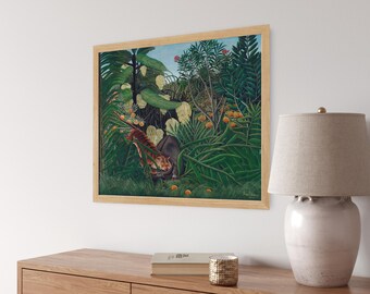 【ゆき】アンリ・ルソー「ジャングル　虎と野牛の戦い」 ルソー『ジャングル 虎と野牛の戦い』 リトグラフ・送料無料