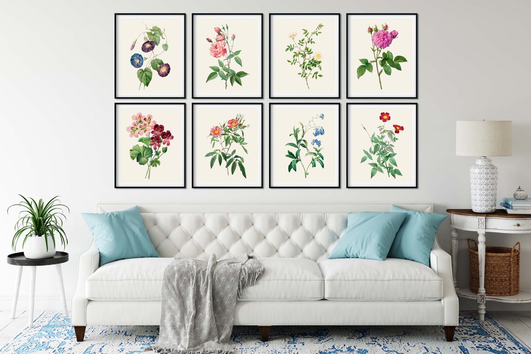 Botanical Prints Set of 8 - Vintage Floral Wall Art, Farmhouse Decor ...