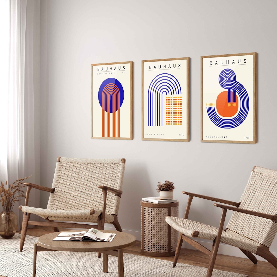 Blue Bauhaus Poster Set of 3 - Bauhaus Wall Art, Mid Century Modern Art ...