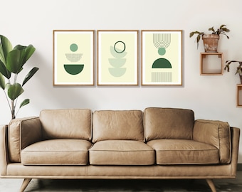 Boho Geometric Prints Set of 3 - Mid Century Modern Abstract Wall Art
