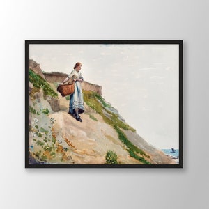 Winslow Homer Print | Girl Carrying a Basket (1882), Winslow Homer Poster, Museum Exhibition Poster, Museum Print, Watercolor Painting