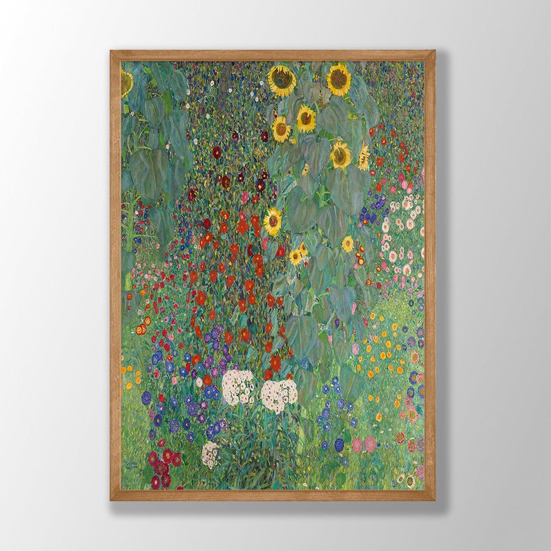 Gustav Klimt Art Print - Farm Garden with Sunflowers, Art Nouveau Decor Style 2 - W/o Name