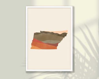 Mappa del Tennessee in stile boho - Decorazione murale a tema statale, ideale per viaggi (disponibile anche con cornice)