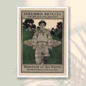 Vintage Bicycle Poster - Columbia Bicycles, Bicycle Wall Decor, Retro Bike Poster, Vintage Art Nouveau Poster, Vintage Advertisement