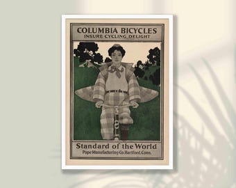 Vintage Columbia Bicycle Poster - Retro Art Nouveau Advertisement