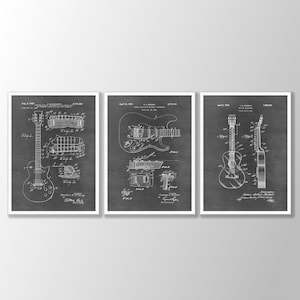 Vintage Guitar Patent Prints Set of 3 - Guitar Wall Art, Guitar Wall Decor, Music Wall Art, Musician Gift, Man Cave Decor, Fathers Day Gift