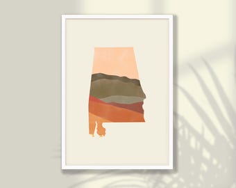 Lámina artística con mapa del estado de Alabama estilo bohemio - Decoración moderna para el hogar