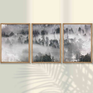 Conjunto de impresiones forestales de 3: cartel del bosque brumoso, arte de la pared nórdica, fotografía nórdica, impresión del bosque brumoso, decoración del paisaje brumoso grande