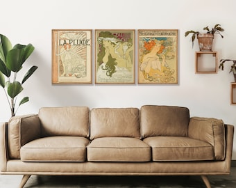 Póster Art Nouveau de Alphonse Mucha (juego de 3) - Impresiones artísticas de pared de galería
