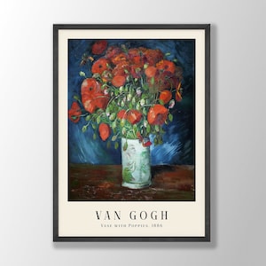 Lámina de Van Gogh / Jarrón con amapolas, póster de Van Gogh, póster de exposición en museos, pinturas de Van Gogh, arte mural en museos, lámina de arte floral