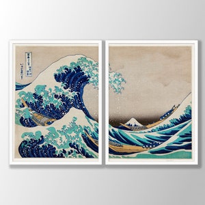 Japanese Art Print Set of 2 | The Great Wave at Kanagawa Poster, Hokusai Poster, Japanese Wall Art, Kanagawa Print, Japanese Poster