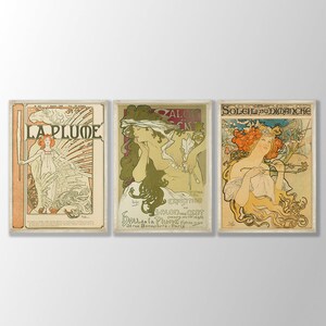 Alphonse Maria Mucha Prints Set of 3 - Art Nouveau Posters, Gallery Wall Set, Old French Art, Art Nouveau Decor, Victorian Art, Mucha Poster