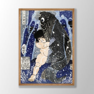 Utagawa Kuniyoshi Exhibition Poster - Kintaro worstelend, Utagawa Kuniyoshi Print, Japanese Wall Art, Japanese Art Print, Modern Home Decor
