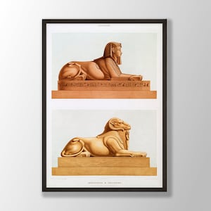 Egyptian Art Print by Émile Prisse d&#39;Avennes | Sphinx Wall Art, Sculpture Print, Ancient Egypt Poster, Mythology Print, Egyptology Gift