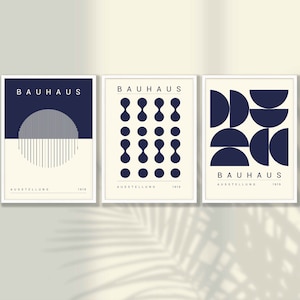 Blau Bauhaus Kunstdruck 3er Set - Bauhaus Wand Kunst, Mid Century Modern Wanddekoration