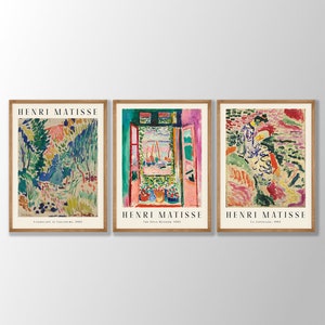 Conjunto de 3 gravuras de Henri Matisse - pôster de Matisse, arte de parede de Matisse, A janela aberta, La Japonaise, arte de parede de galeria, arte de exposição de museu