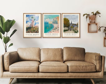 Set van 3 prenten van Claude Monet - impressionistische kunst, boerderijdecor