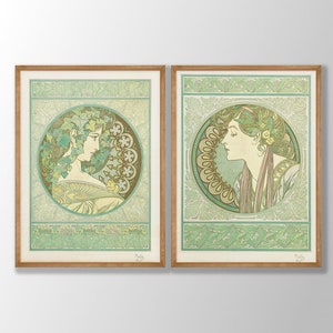 Alphonse Maria Mucha Prints Set of 2 - Art Nouveau Posters, Gallery Wall Set, Old French Art, Art Nouveau Decor, Victorian Art, Mucha Poster
