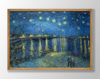Van Gogh Print | Starry Night Over the Rhone, Van Gogh Poster, Museum Exhibition Poster, Van Gogh Paintings, Museum Wall Art,Modern Home Art