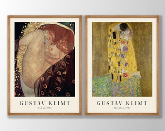 Set di stampe artistiche di Gustav Klimt: Il bacio, Danae - Decorazione per camera da letto in stile Art Nouveau