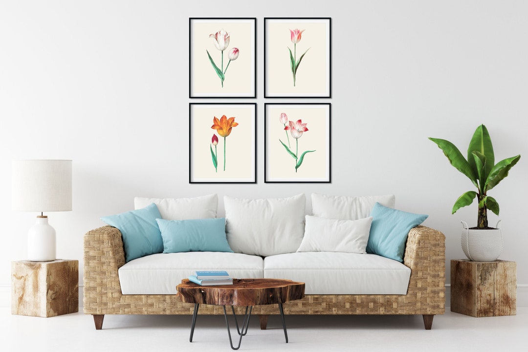 Tulip Botanical Prints Set of 4 - Vintage Farmhouse Wall Art - Etsy